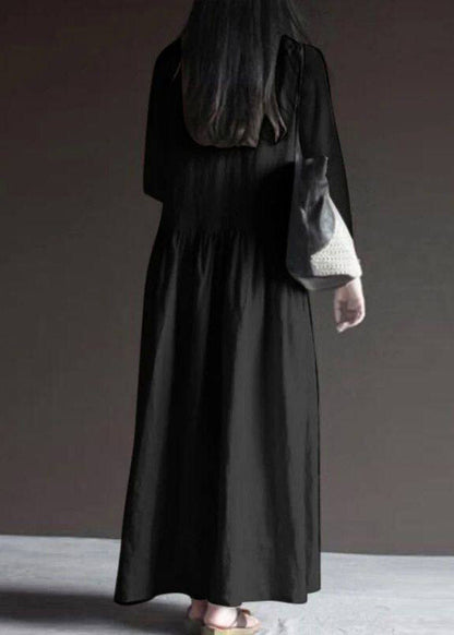 Black V Neck Long Dresses Fall