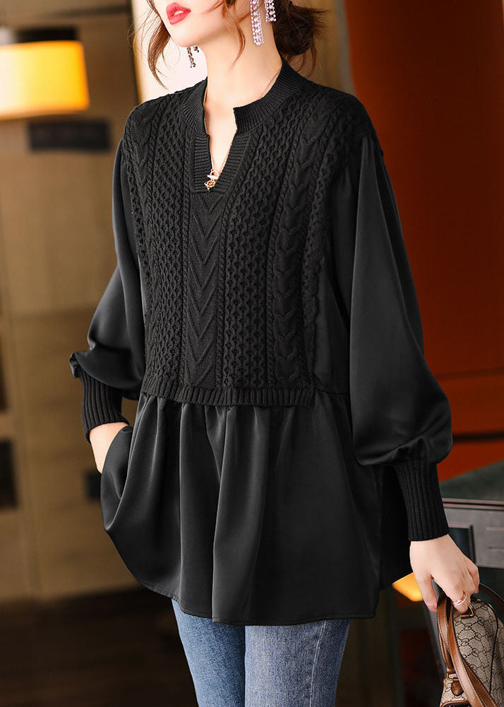 Black V Neck Knit Shirt Winter