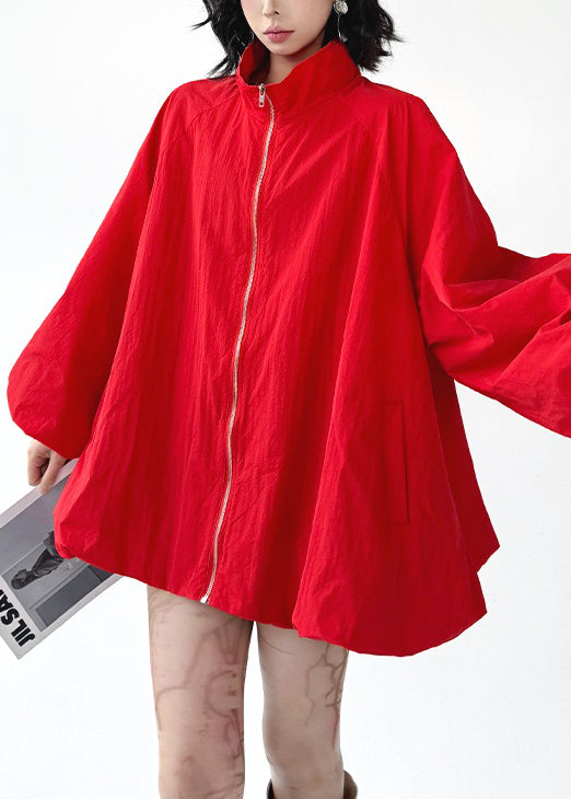 Black Zip Up Pockets Cotton Coats Spring