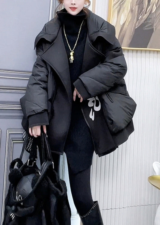 Black Zip Up Pockets Patchwork Duck Down Coats Winter