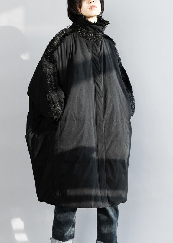Black Zip Up Tassel Oversized Duck Down Coat Winter