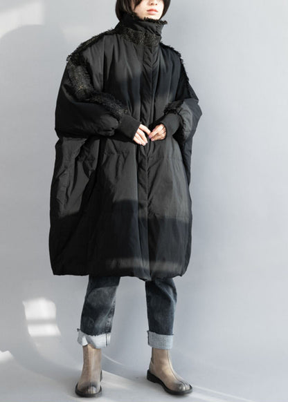 Black Zip Up Tassel Oversized Duck Down Coat Winter