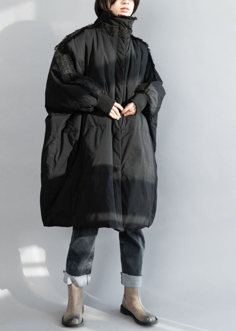 Black Zip Up Tassel Oversized Duck Down Coat Winter