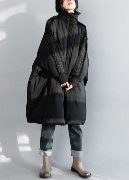 Black Zip Up Tassel Oversized Duck Down Coat Winter