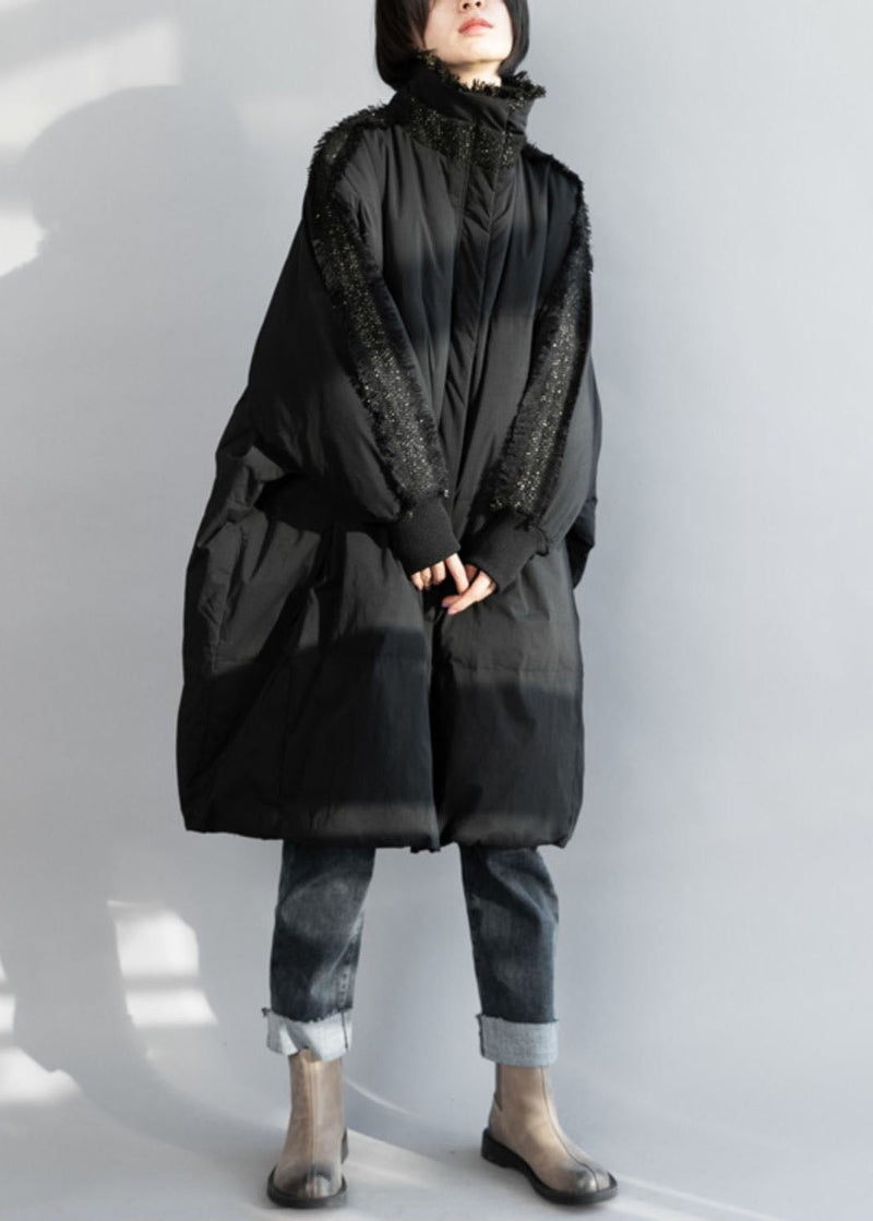 Black Zip Up Tassel Oversized Duck Down Coat Winter