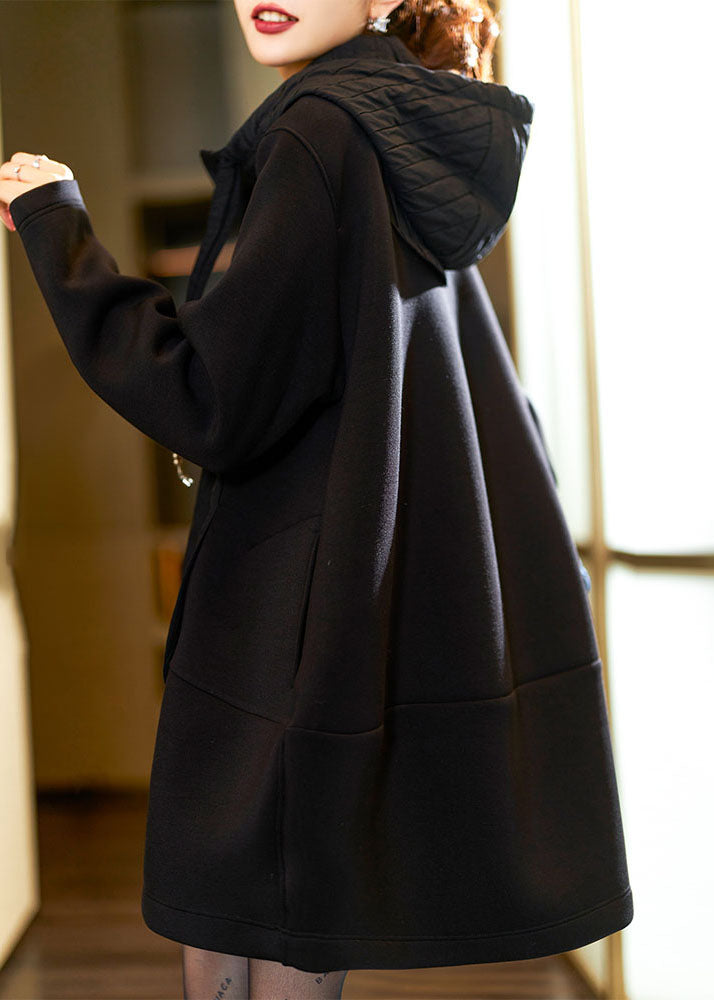 Black Zippered Patchwork Thick Hoodies Coats Fall