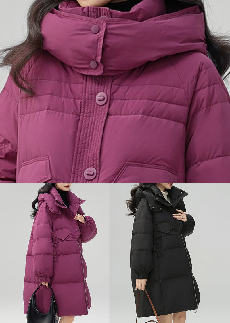 Black Zippered Pockets Patchwork Duck Down Coat Winter