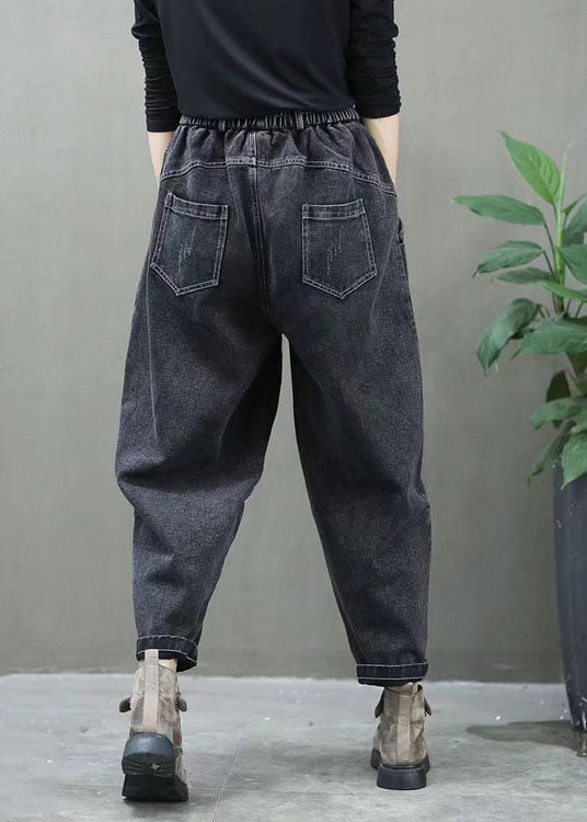 Black High Waist Thick Denim Pants Winter