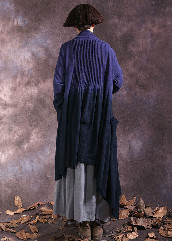 Blue Asymmetrical Gradient Color Cotton Spring Wrap Coat