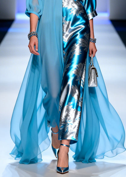 Blue Asymmetrical Patchwork Chiffon Party Dress Summer