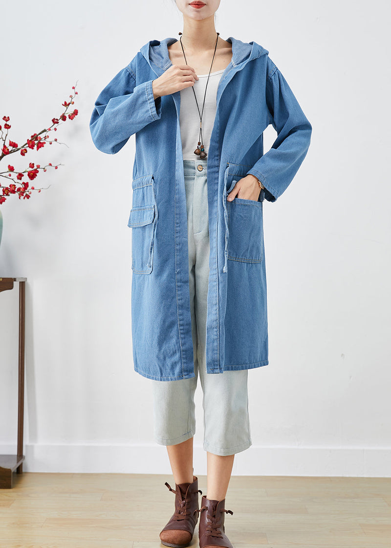 Blue Cinched Hooded Denim Trench Fall