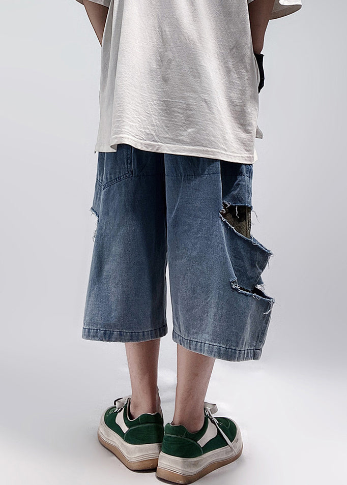 Blue Hole Pockets Denim Shorts Summer