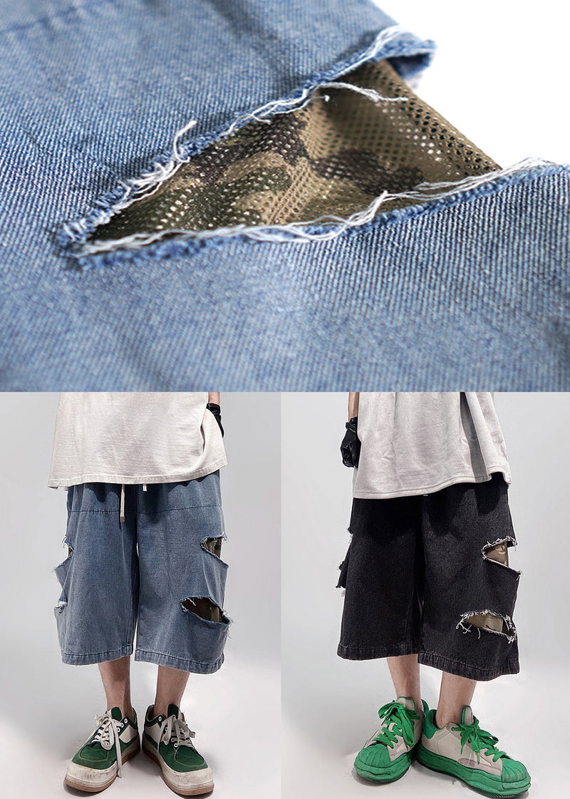 Blue Hole Pockets Denim Shorts Summer