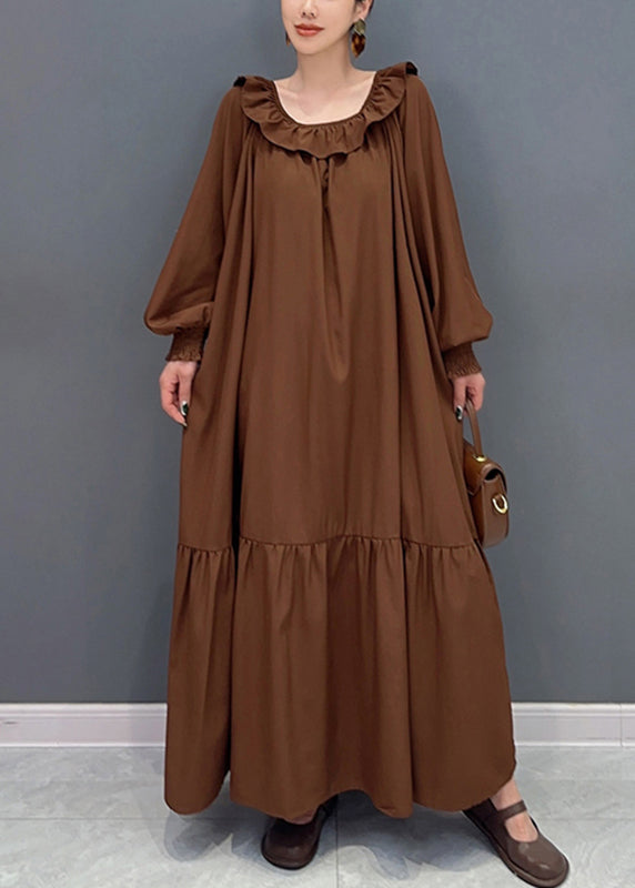 Blue O-neck Patchwork Long Dress Lantern Sleeve
