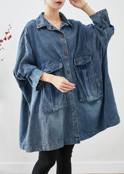Blue Oversized Big Pockets Denim Coats Fall