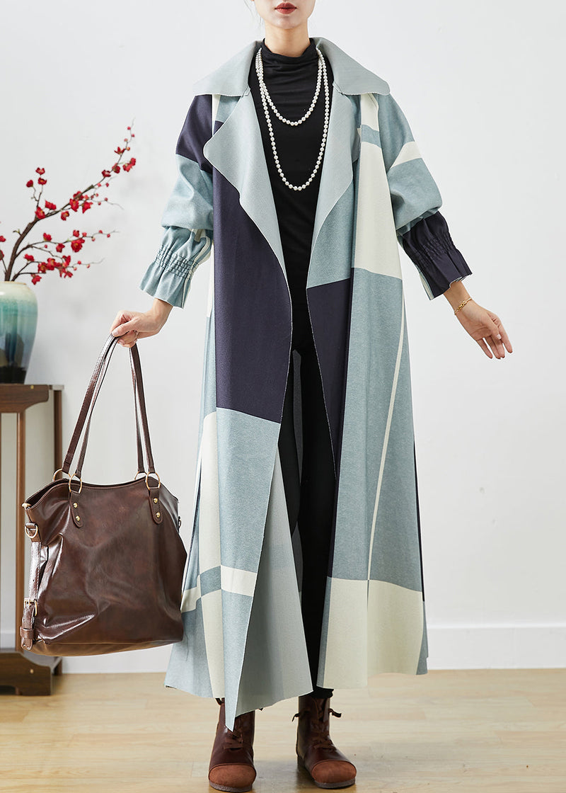 Blue Oversized Patchwork Cotton Trench Fall