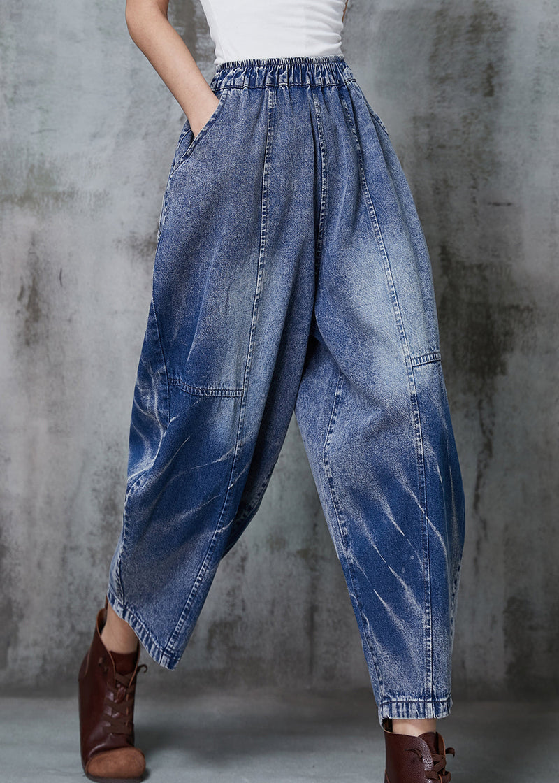 Blue Oversized Patchwork Denim Crop Pants Spring