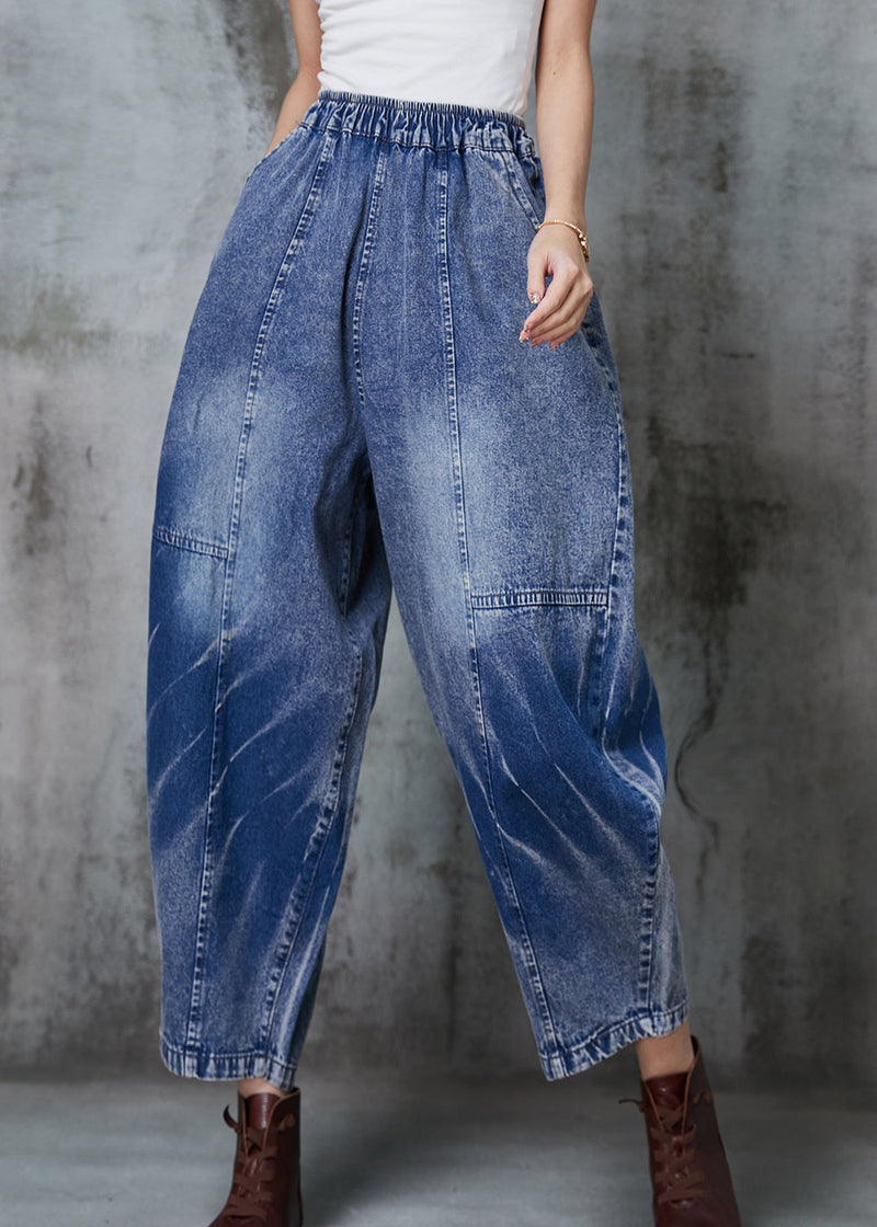 Blue Oversized Patchwork Denim Crop Pants Spring