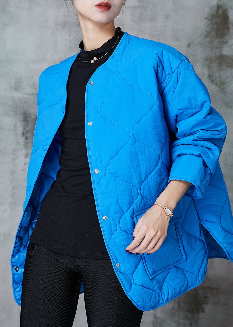 Blue Oversized Pockets Fine Cotton Filled Coats Spring