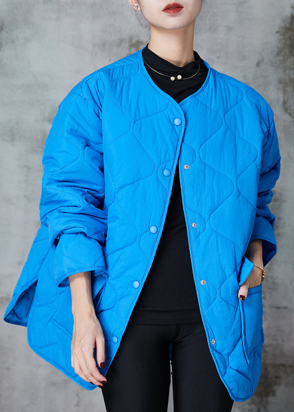 Blue Oversized Pockets Fine Cotton Filled Coats Spring