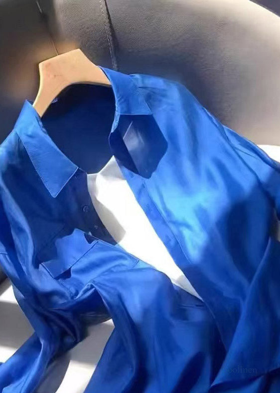 Blue Patchwork Button Shirts Lantern Sleeve