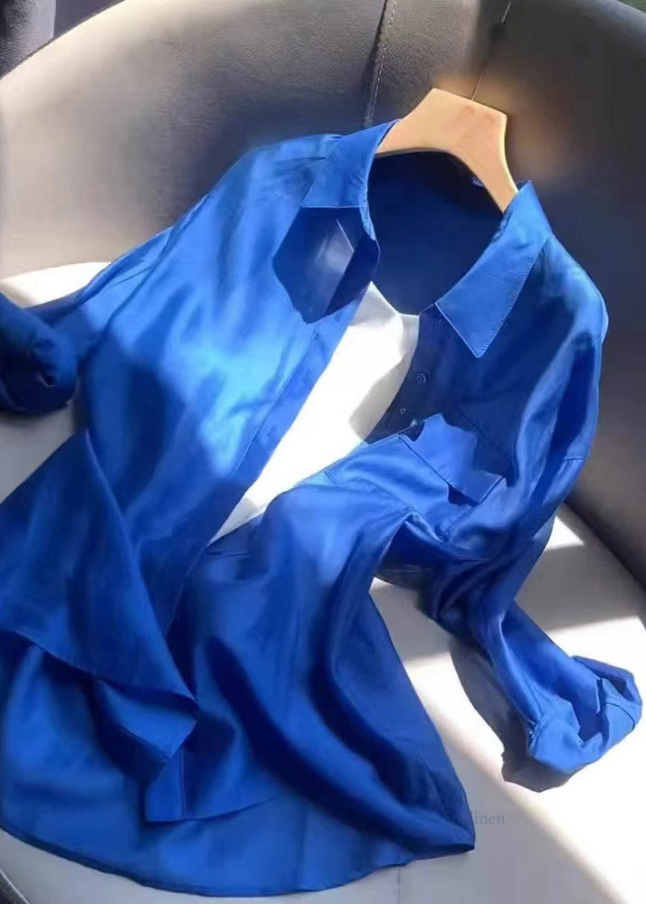 Blue Patchwork Button Shirts Lantern Sleeve