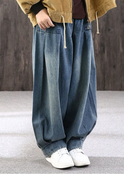 Blue Patchwork Pockets Denim Lantern Pants Summer