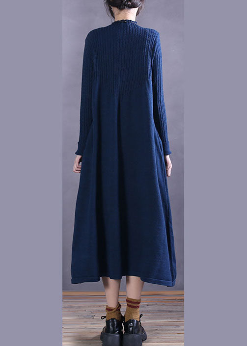 Blue Pockets Knit Vacation Dresses Spring