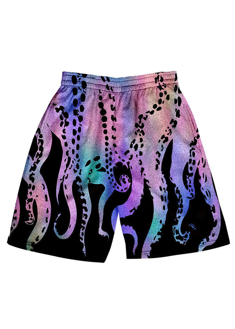 Blue Print Elastic Waist Cotton Shorts Summer