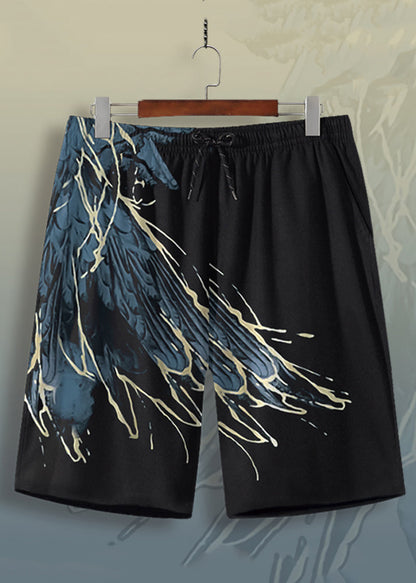 Blue Print Lace Up Elastic Waist Shorts Summer