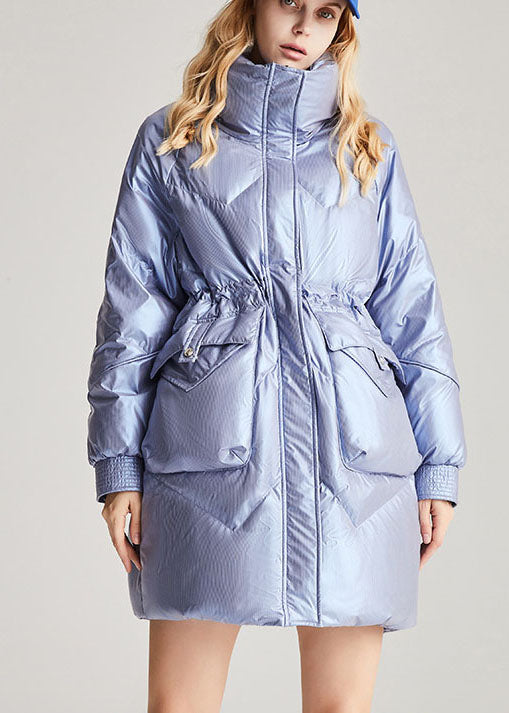 Blue Stand Collar Drawstring Warm Winter Duck Down Winter Coats