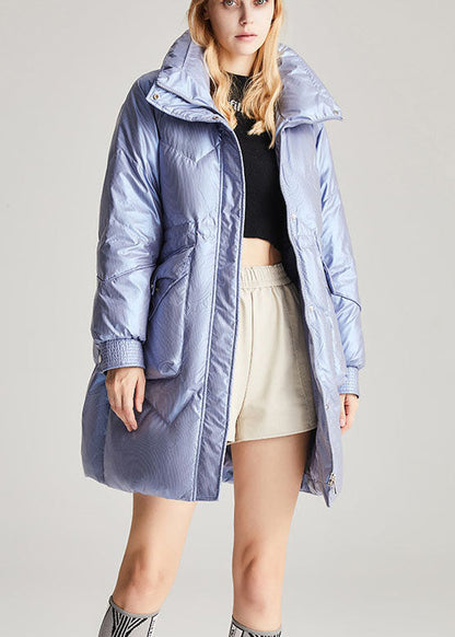 Blue Stand Collar Drawstring Warm Winter Duck Down Winter Coats