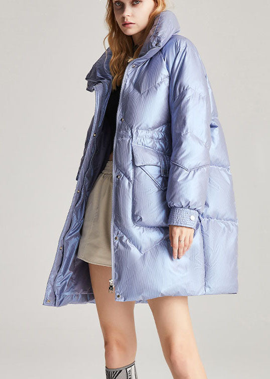 Blue Stand Collar Drawstring Warm Winter Duck Down Winter Coats