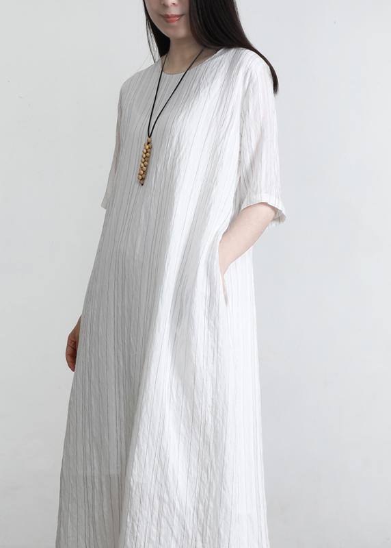 Blue Striped Pockets Robe Summer Cotton Dress
