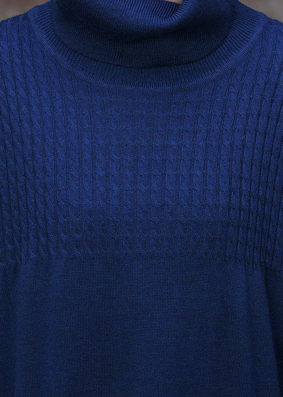 Blue Turtle Neck Long Knit Dress Winter