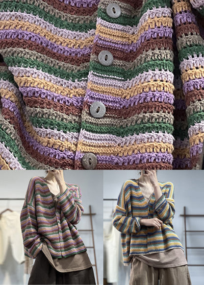 Blue V Neck Button Cotton Knit Coat Fall