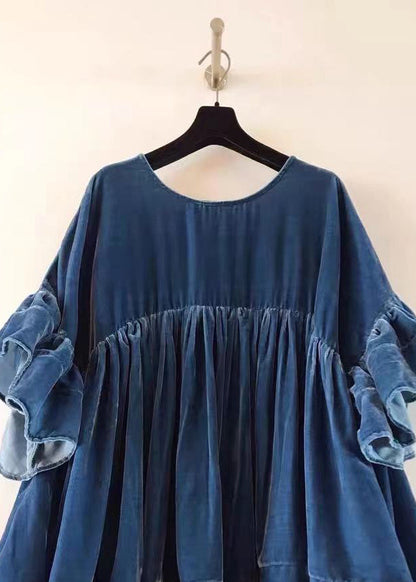 Brown Wrinkled Patchwork Velour Short Dress Butterfly Sleeve