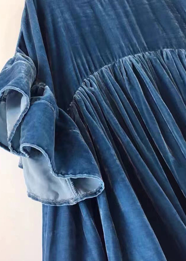 Purple Wrinkled Patchwork Velour Short Dress Butterfly Sleeve