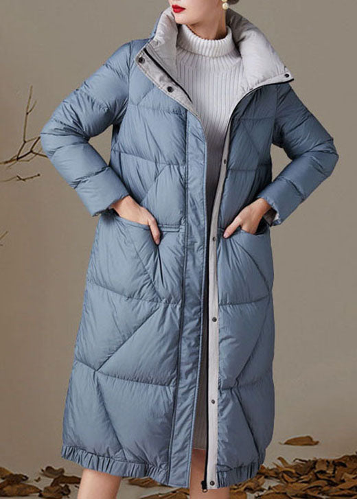 Blue Zippered Pockets Winter Duck Down Coats