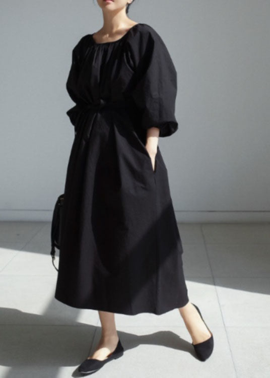 Black Cinched Cotton Dress Spring