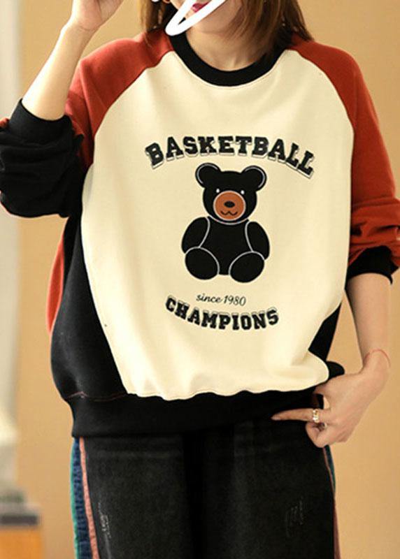 Plus Size Brick Red Casual Patchwork Graphic Fall Sweatshirt