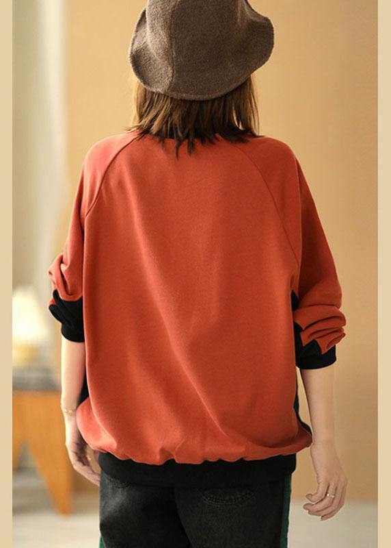 Plus Size Brick Red Casual Patchwork Graphic Fall Sweatshirt