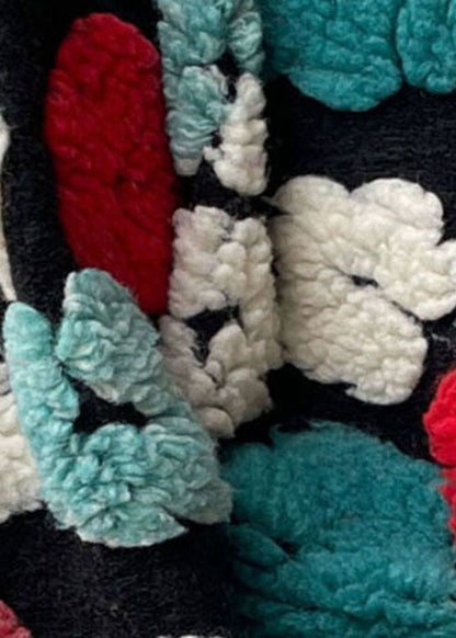 Bright Red Flower Puff Sleeve Faux Fur Winter Coat