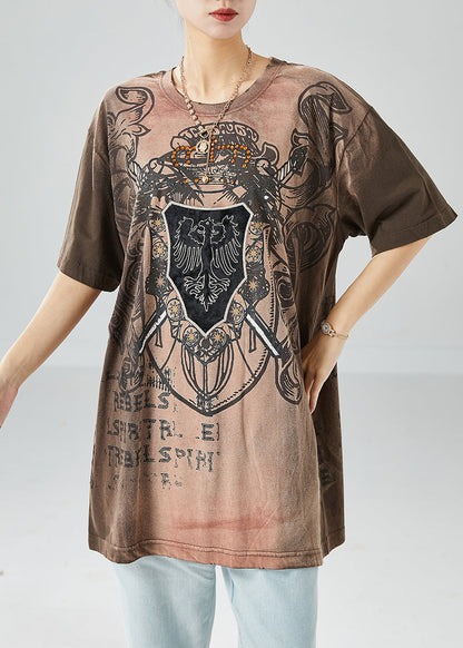 Brown Gradient Color Oversized Print Cotton Tanks Summer
