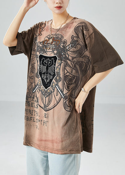 Brown Gradient Color Oversized Print Cotton Tanks Summer