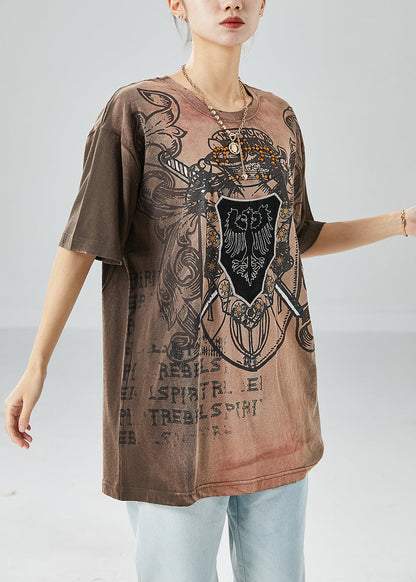 Brown Gradient Color Oversized Print Cotton Tanks Summer