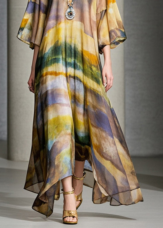 Brown Oversized Print Chiffon Maxi Dress Summer