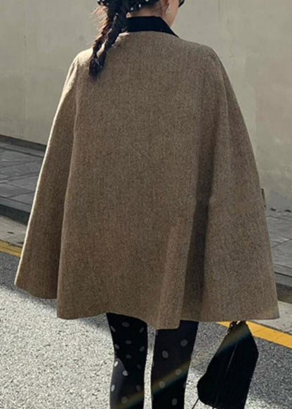 Brown Peter Pan Collar Zippered Woolen Coats Spring