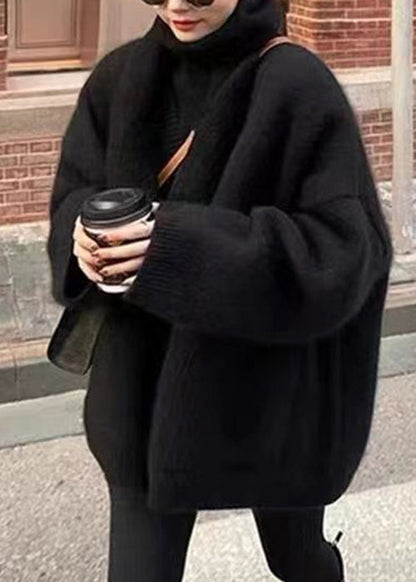 Brown V Neck Pockets Cotton Knit Cardigans Long Sleeve