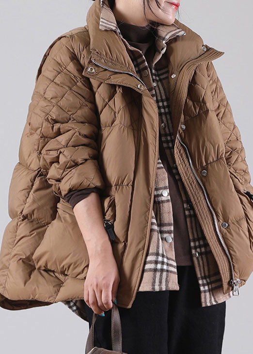 Brown Zip Up Pockets Duck Down Winter Coats